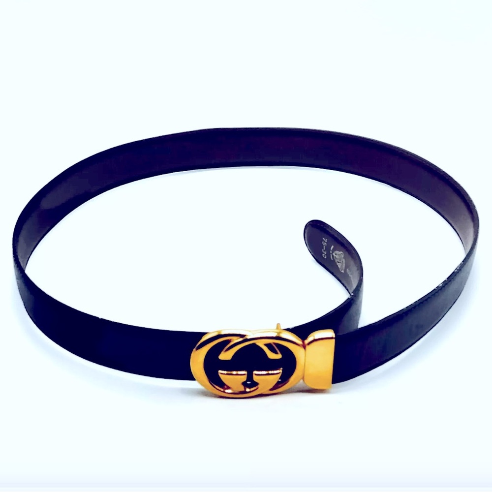 Gucci Interlocking GG Black Leather Belt size 2 US